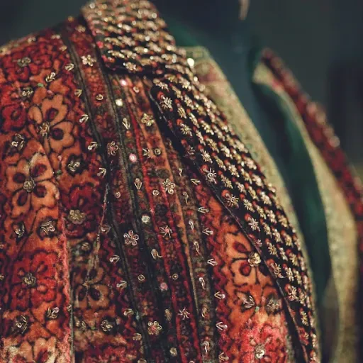 Vegetable dye prints, paisley patterns and gold Dabka work by Ritu Kumar, Indian Fashion Designer Vegetable dye prints, paisley patterns and gold Dabka work by Ritu Kumar, Indian Fashion Designer