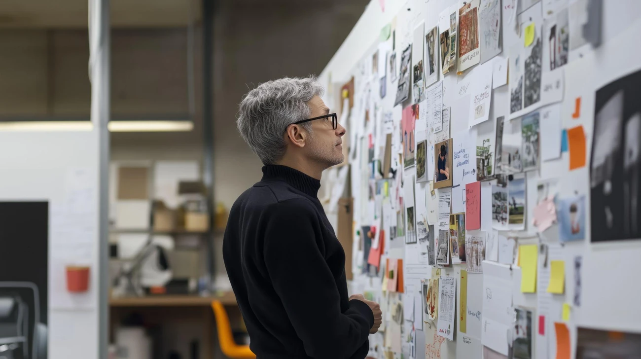 A professor preparing for their lecture in a product design college